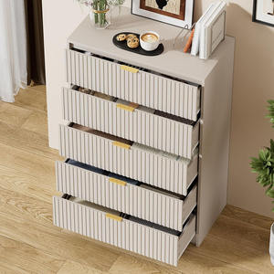 Commode moderne à 5 tiroirs à glissières lisses poignées dorées larges tiroirs de coffre pour chambre salon bois Materia - Product Image 3