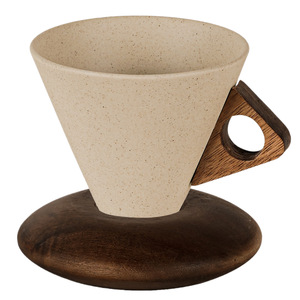 <span class=keywords><strong>Tasse</strong></span> à café cappuccino en grès 250ML personnalisée soucoupe en forme d'entonnoir réutilisable <span class=keywords><strong>expresso</strong></span> lait thé <span class=keywords><strong>tasse</strong></span> en céramique avec base en bois - Product Image 6
