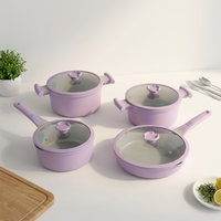 Ensemble de casseroles et poêles en céramique antiadhésive de luxe SANLANG violet, revêtement durable, aluminium moulé sous pression, sans PFAS