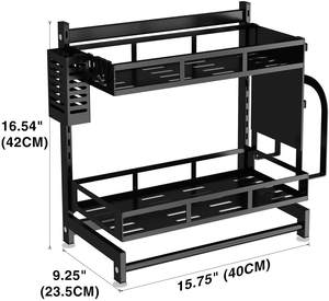 رف تخزين معدني أسود من طابقين للمطبخ منظم حوض مزدوج حامل توابل قائم تصميم معاطف ترحيب - Product Image 5