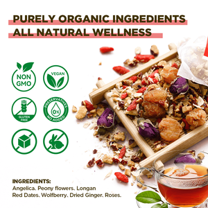Thé pour l'utérus Chinaherbs, de qualité supérieure, à base de plantes naturelles, non OGM, soutient la fertilité, santé, équilibre hormonal naturel - Product Image 2