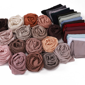 À la mode couleur unie doux respirant rides foulards carrés haute qualité Polyester Jersey Hijab élastique plaine nouveauté - Product Image 6