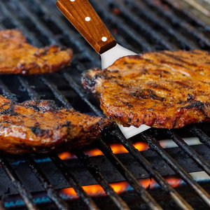 Yinhao มีด้ามจับทำจากไม้สำหรับทำอาหารบาร์บิคิวทำจากสเตนเลสมีขอบเอียงตะหลิวย่าง - Product Image 5