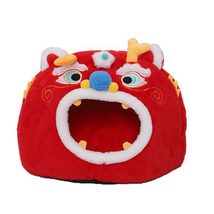 Cama redonda para mascotas, cálida para el invierno, con diseño de danza del león, para gatos y perros, Feliz Año Nuevo. - Product Image 5