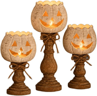 Porte-bougie citrouille d'Halloween Jack O' Lantern, décoration rustique style ferme, pour table, récolte d'automne, en céramique, sur piédestal, pour bougie chauffe-plat