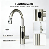 Robinet d'eau chaude instantanée électrique entièrement en acier inoxydable, design col de cygne rotatif, autoportant pour extérieur, maison et garage