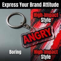Porte-clés en acrylique personnalisé HanXin avec texte « Angry Text », imprimé UV, lettres rouges épaisses, breloque de sac, crochet, vente en gros, fournisseur d'usine