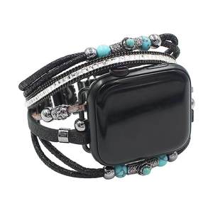 Pour <span class=keywords><strong>Apple</strong></span> <span class=keywords><strong>Watch</strong></span> <span class=keywords><strong>série</strong></span> 7 <span class=keywords><strong>6</strong></span> 5 4 3 SE 8 Ultra 49mm femmes mode tissé à la main pierre naturelle bracelet de montre en cuir - Product Image 3