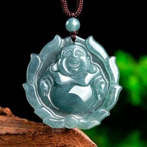 Colgante de Jadeíta Natural Azul Agua con Buda, Estilo Chino UNISEX, Diseño Original, Regalo Budista con Certificado de Tasación FG17 - Product Image 1
