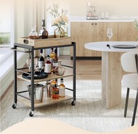 Chariot de service RSD à 3 niveaux en bois, 4 roues, design moderne et durable, pour la maison, les spiritueux, le thé, la nourriture, l'hôtel, le restaurant, le bar