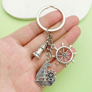 Porte-clés Nautique Vintage en Métal, Breloques Bateau à Voile, Phare, Roue de Bateau, Anneau à Breloques, Porte-clés Thème Océan, Cadeau Souvenir de Voyage - Product Image 3