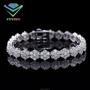 Fine Jewelry S925 Sterling Silver gold Plated VVS D Color Moissanite round brilliant Cut flower Tennis Chain for Women <b>Bracelet</b> - Product Image 2