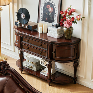 Mesa de Entrada de Estilo Americano para Pasillo y Sala de Estar, de Madera Sólida, con Diseño de Pomelo en Seda Dorada, Muebles Shanghai Diroboro - Product Image 4