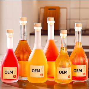 Bouteille en verre vide pour vin et spiritueux 250ml 360ml 500ml, givrée transparente, en verre flint, de luxe, pour boissons, jus et spiritueux, avec bouchon en liège - Product Image 1