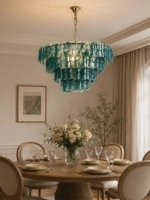 Lustre en verre bleu artistique de luxe JYLIGHTING, certifié SAA UL CE, avec suspension carrée en métal doré pour salle à manger, villa, hall d'entrée