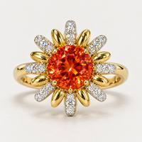 Bague en Or Orange Fanta Cultivée en Laboratoire Personnalisée avec Halo Floral – Fabricant de Bijoux Fins OEM ODM Marque Privée Vente en Gros