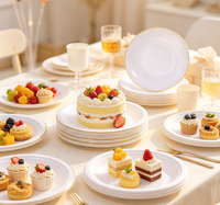 Assiettes en plastique jetables sans BPA, bordure dorée, assiettes rondes classiques en plastique pour la décoration de table de mariage, fête d'anniversaire