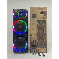 Système de haut-parleurs de karaoké 2x 12 pouces avec basses et tweeters, USB/RCA/XLR, lumière RGB en plastique, micro, 150W
