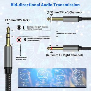 <span class=keywords><strong>Cable</strong></span> de Audio Estéreo <span class=keywords><strong>con</strong></span> Conector TRS Macho de 3.5 mm a <span class=keywords><strong>Doble</strong></span> Conector TS Mono Macho de 6.35 mm, Divisor en Y, Revestimiento de PVC para Altavoces y Micrófonos - Product Image 2
