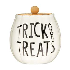 Halloween trắng gốm lừa hoặc xử lý trang trí Canister bí ngô nến Jar với nắp tre - Product Image 1