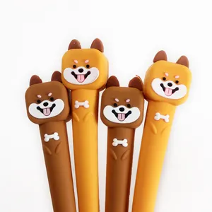 O & Q Cute Animal series special creative design Beardog penna a inchiostro gel in PVC con comodo portapenne in silicone duro