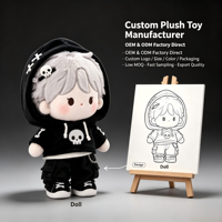 Peluche Garçon à Capuche Crâne Mignon, Jouet en Peluche Personnage Personnalisé Noir, Vente en Gros