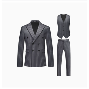 Costume sur mesure <span class=keywords><strong>grande</strong></span> <span class=keywords><strong>taille</strong></span> pour homme, à double boutonnage et rayures, idéal pour les mariages formels et les occasions professionnelles - Product Image 2