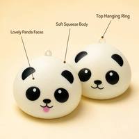Lot de 4 Squishies Panda, jouets à presser doux avec corps souple et visages Kawaii, avec anneau de suspension pour bureau