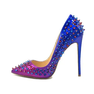 Custom-Made Pointed Toe Purple Blue Gradient Rivets Sexy Women's High Heels Shoes 12cm/10cm/8cm/6cm