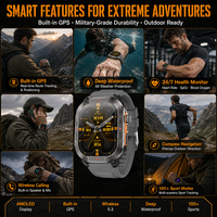 Montre connectée GPS pour homme, résistante à l'eau IP68, robuste, tactique, pour activités de plein air, avec suivi de la fréquence cardiaque, navigation, appels sans fil, 100 modes sportifs, OEM