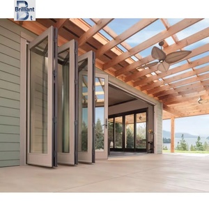 브릴리언트 현대 방수 아코디언 슬라이딩 접이식 도어 시스템 접이식 알루미늄 이중 유리 이중 접이식 도어 - Product Image 1