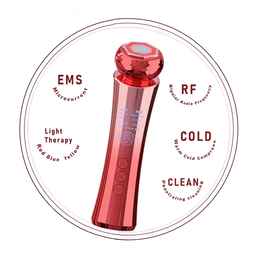 7 In 1 Led kırmızı ışık Microcurrent yüz değnek masaj asansör Anti Aging Ems Rf toptan İşlevli yeni güzellik ev cihazı