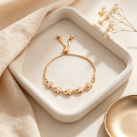 Gelang Kristal Rantai Kotak Mungil Warna Emas yang Dapat Disesuaikan dengan Hiasan Bunga untuk Wanita, Hadiah Pesta Pernikahan, Grosir