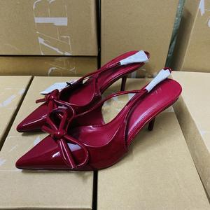 ZA Factory 2025夏のアウトドア1ワード空のつま先サンダル新しいパテントレザー弓尖ったヒールミューラー靴 - Product Image 2