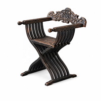 Chaise de salle à manger vintage en bois massif, faite à la main, avec dossier sculpté orné, style moderne, fauteuil avec base en X