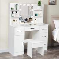 Coiffeuse de chambre moderne avec miroir LED, tabouret et tiroirs