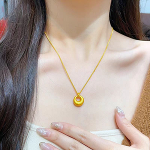 Collar de moda de oro aluvial de Vietnam, joyería básica, collar con colgante redondo de fundición exquisita Vintage - Product Image 3