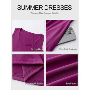 Robe longue maxi FOXA pour femme, col rond, sans manches, coupe ample, tricotée, respirante, décontractée, pour l'été, la plage et les voyages - Product Image 5