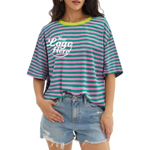 Camisetas a Rayas Casuales 2025, Camiseta Básica para Mujer, Camisetas Holgadas de Cuello Redondo, Manga Corta, Estampado de Verano - Product Image 6