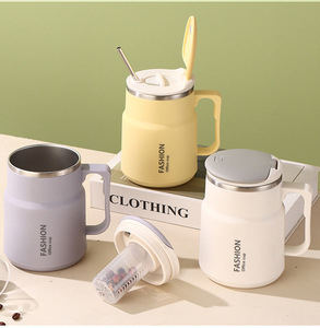 Mug à café isotherme de 600 ml <span class=keywords><strong>avec</strong></span> infuseur à thé amovible, paroi en acier inoxydable, <span class=keywords><strong>tasse</strong></span> à eau de bureau <span class=keywords><strong>avec</strong></span> poignée et couvercle rabattable - Product Image 1