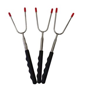 Fourchette télescopique sino-française pour barbecue, en acier inoxydable, à long manche, outil de cuisson extérieur pour griller les cuisses de poulet - Product Image 1