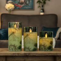 Bougie électronique LED avec motifs d'animaux et d'insectes, gobelet en verre, design libellule, télécommande, intensité réglable, fonctionne sur piles, décoration d'intérieur