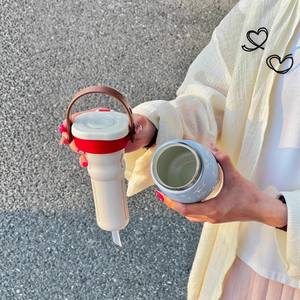 Linda botella térmica con forma de hongo y pajita de 500 ml, botella de agua portátil de viaje para niñas, diseño de conejo de peluche rosa para jardín. - Product Image 4