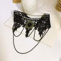 Collier ras du cou rétro fait main pour femmes, collier en dentelle noire gothique, style vampire, perles, glands, collier d'Halloween, bijoux