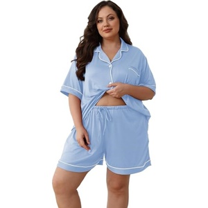 Conjunto de Pijama Corto de Manga Corta para Mujer, Textura Premium Minimalista, Ropa de Dormir Holgada, Personalizable - Product Image 1