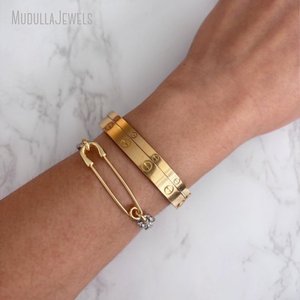 BM58900 2 Tone spilla di sicurezza in acciaio inox impilamento bracciale gioielli di protezione per le donne e gli uomini - Product Image 6