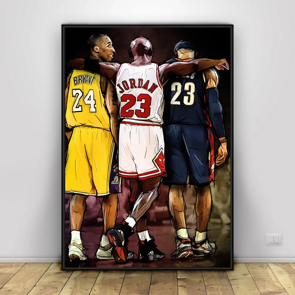Póster y cuadros de Kobe Bryant y James para jugadores de baloncesto famosos, lienzo de arte para pared, decoración para el hogar y la sala de estar