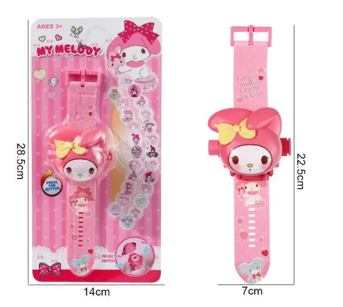 Relógio eletrônico Ruunjoy Sanrioed Kuromi My Melody com 24 figuras, relógio de anime de brinquedo fofo, relógio eletrônico com projeção