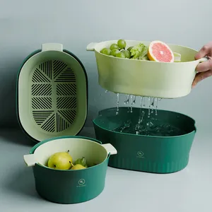 Panier de rangement à Double égouttage, pour fruits et légumes, cuisine avec séchage automatique