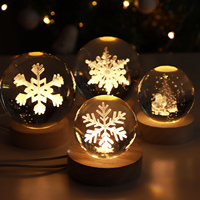 60mm 3D flocon de neige noël veilleuse K9 boule de cristal lampe avec 3d Laser gravure cadeau de vacances pour les amis et Souvenir